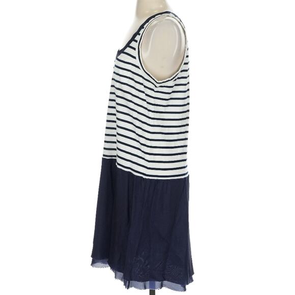 Sacai Luck White Navy Cotton Striped Tank Dress Cupro Skirt 3 L - Picture 7 of 12